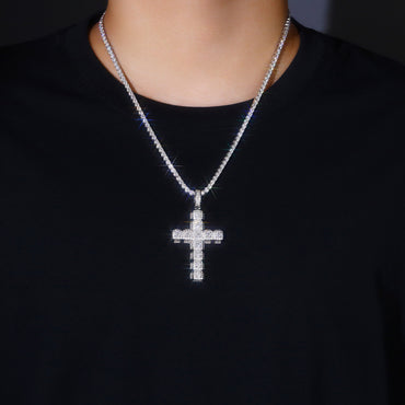Loop Cross of Moissanite Pave Pendant with Halo Bail (Charm) - La Pretti