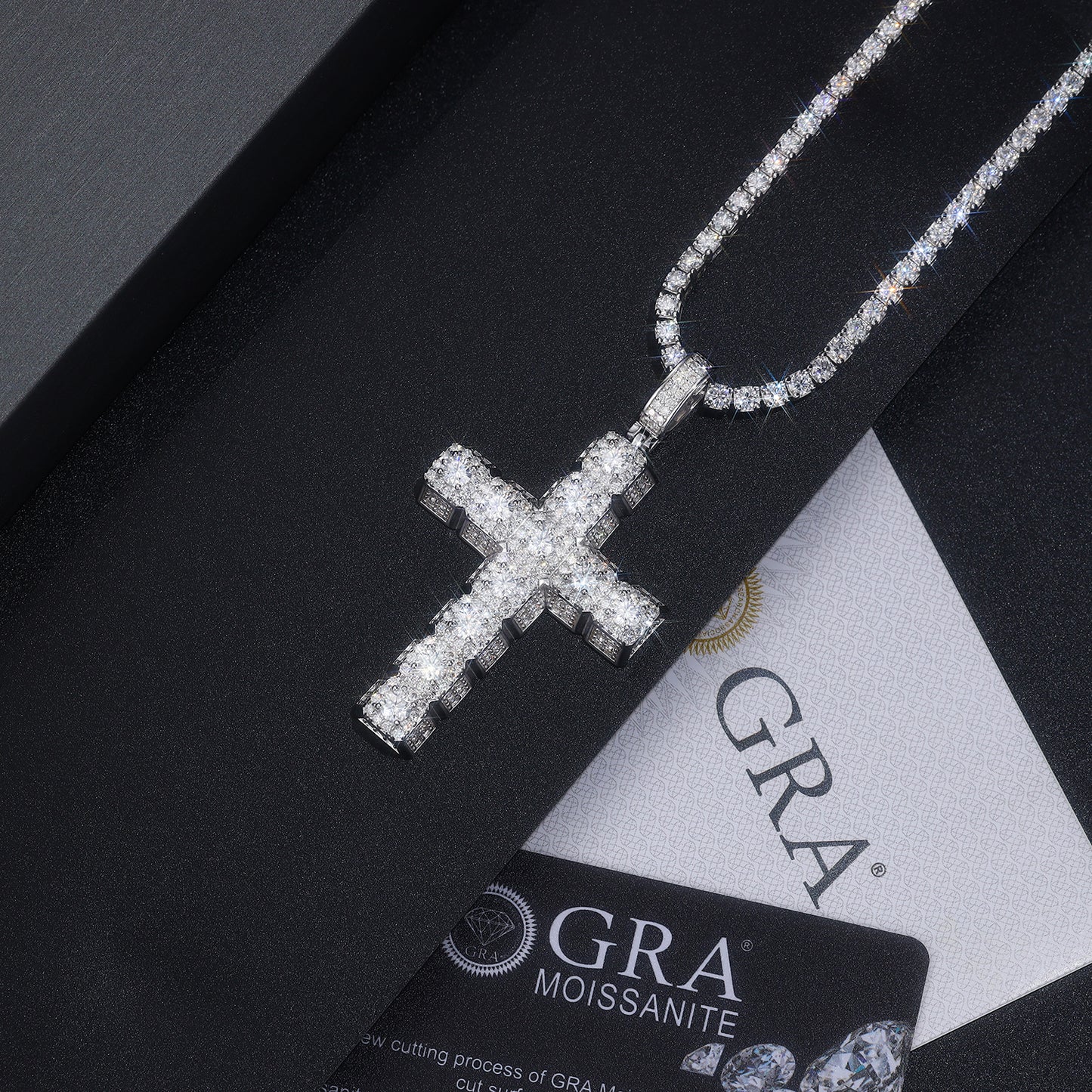 Loop Cross of Moissanite Pave Pendant with Halo Bail (Charm) - La Pretti