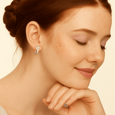 Round Moissanite Hoop Earrings with Solitaire Prong in 18K White Gold Plated Sterling Silver (1ct. ) - La Pretti