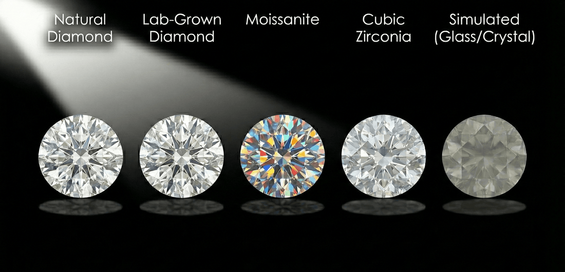 2026 Gemstone Guide: Diamond vs. Lab-Grown vs. Moissanite vs. CZ vs. Simulants - La Pretti