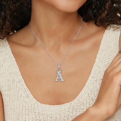 Crown Initial 'Z' Letter Customized Moissanite Pendant Necklace of Tiara Alphabet with Halo Bail in 18K Gold Plated Sterling Silver - La Pretti