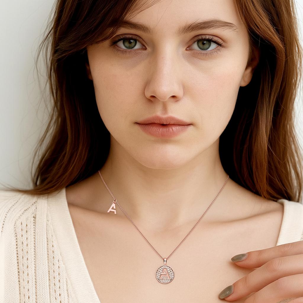 Initial 'H' Letter Medallion Customized Moissanite Necklace in 18K Rose Golden Plated Sterling Silver - La Pretti