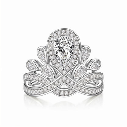 Josephine Crown Imperiale Pear Shaped Moissanite Halo Engagement Ring in Pave Setting (1ct. ) - La Pretti