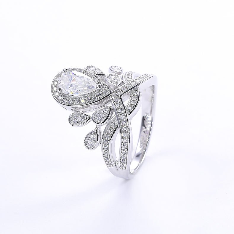 Josephine Crown Imperiale Pear Shaped Moissanite Halo Engagement Ring in Pave Setting (1ct. ) - La Pretti
