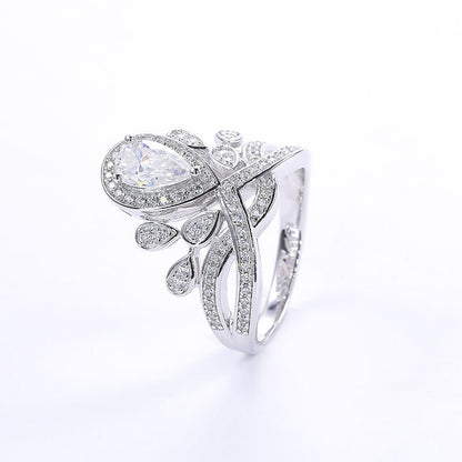 Josephine Crown Imperiale Pear Shaped Moissanite Halo Engagement Ring in Pave Setting (1ct. ) - La Pretti