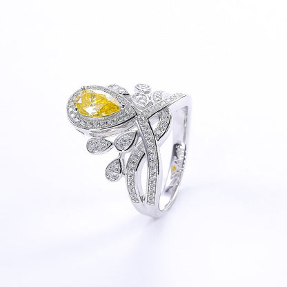 Josephine Crown Imperiale Pear Shaped Moissanite Halo Engagement Ring in Pave Setting (1ct. ) - La Pretti