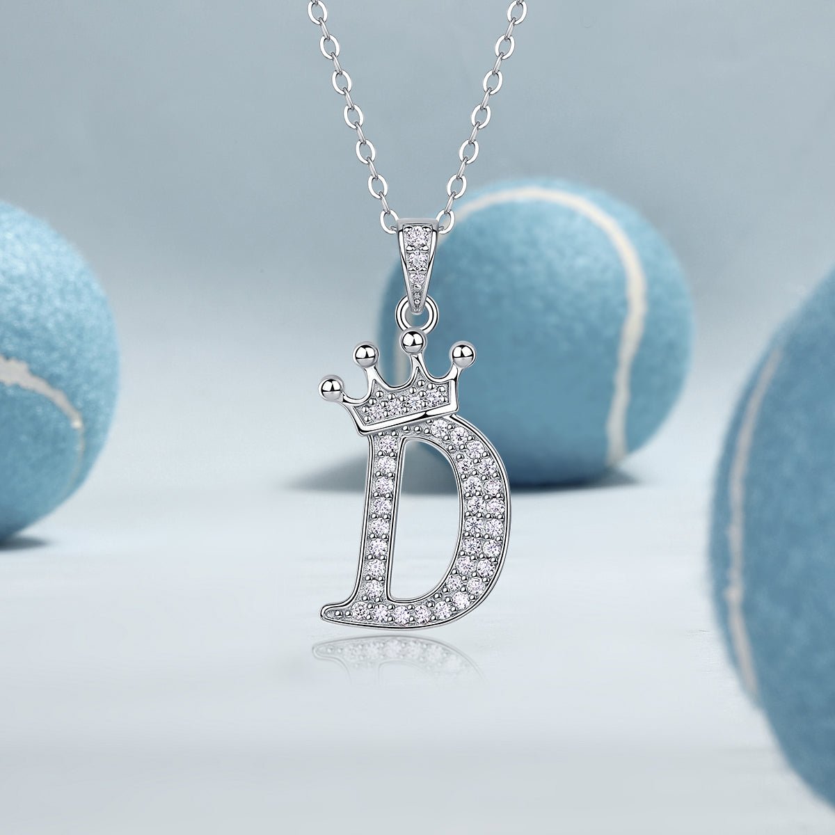 Crown Initial 'D' Letter Customized Moissanite Pendant Necklace of Tiara Alphabet with Halo Bail in 18K Gold Plated Sterling Silver - La Pretti