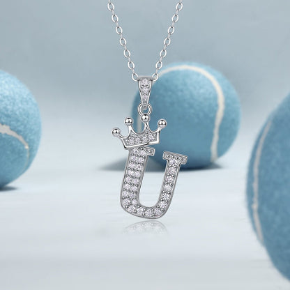 Crown Initial 'U' Letter Customized Moissanite Pendant Necklace of Tiara Alphabet with Halo Bail in 18K Gold Plated Sterling Silver - La Pretti