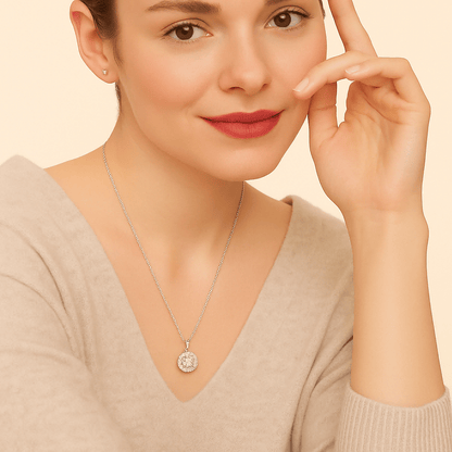 Round Bezel Moissanite Pendant Necklace with Halo Channel Bail (1ct. ) - La Pretti