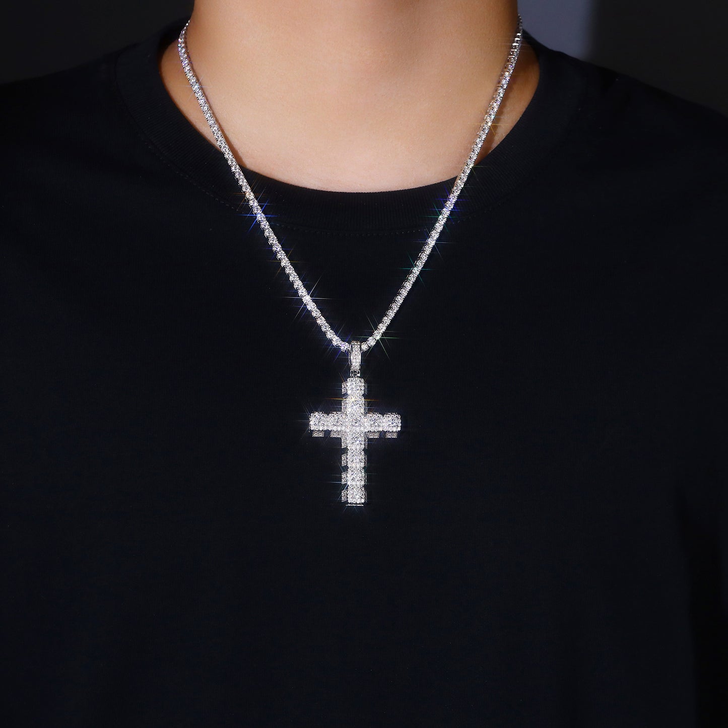 Loop Cross of Moissanite Pave Pendant with Halo Bail (Charm) - La Pretti