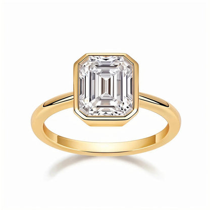 Moissanite Emerald Full Bezel Engagement Ring in Yellow Gold (3ct. ) - La Pretti