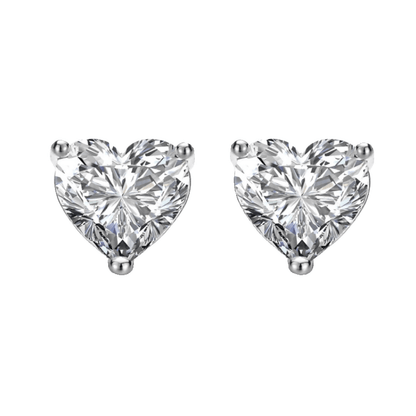 Heart Shaped Moissanite Solitaire Stud Earrings in 18K White Gold Plated Sterling Silver (2ct. ) - La Pretti