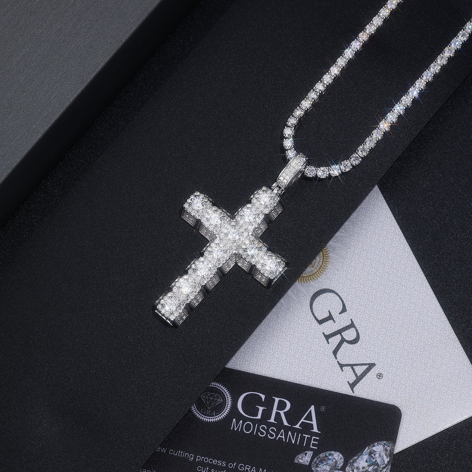 Loop Cross of Moissanite Pave Pendant with Halo Bail (Charm) - La Pretti