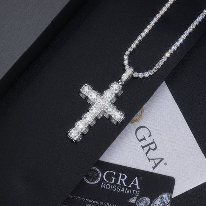 Loop Cross of Moissanite Pave Pendant with Halo Bail (Charm) - La Pretti