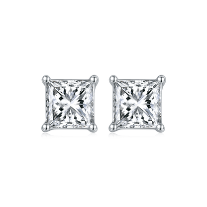 Princess Moissanite Stud Earrings in 18K White Gold Plated Sterling Silver (2ct. ) - La Pretti