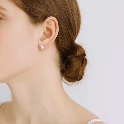 Princess Moissanite Stud Earrings in 18K White Gold Plated Sterling Silver (2ct. ) - La Pretti