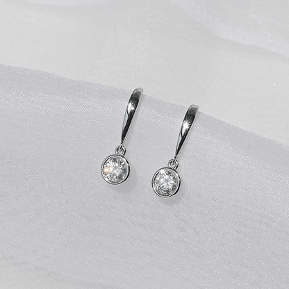 Bezel Dangle Moissanite Round Bezel - Set Drop Earrings with Fish Hook in 18K White Gold Plated Sterling Silver (1ct. ) - La Pretti
