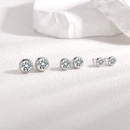 Round Moissanite Full Bezel - Set Stud Earrings in 18K White Gold Plated Sterling Silver (1 - 2ct. ) - La Pretti