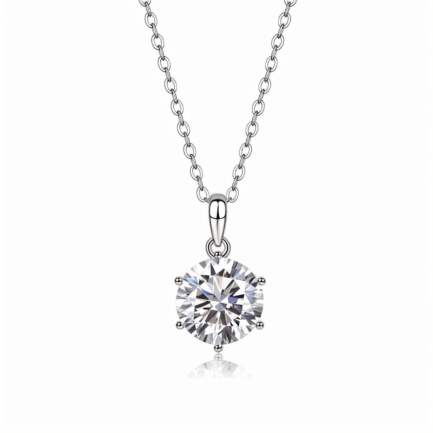 Round Moissanite Solitaire Pendant Necklace in 6 Prongs with Standard Bail (1 - 3ct. ) - La Pretti