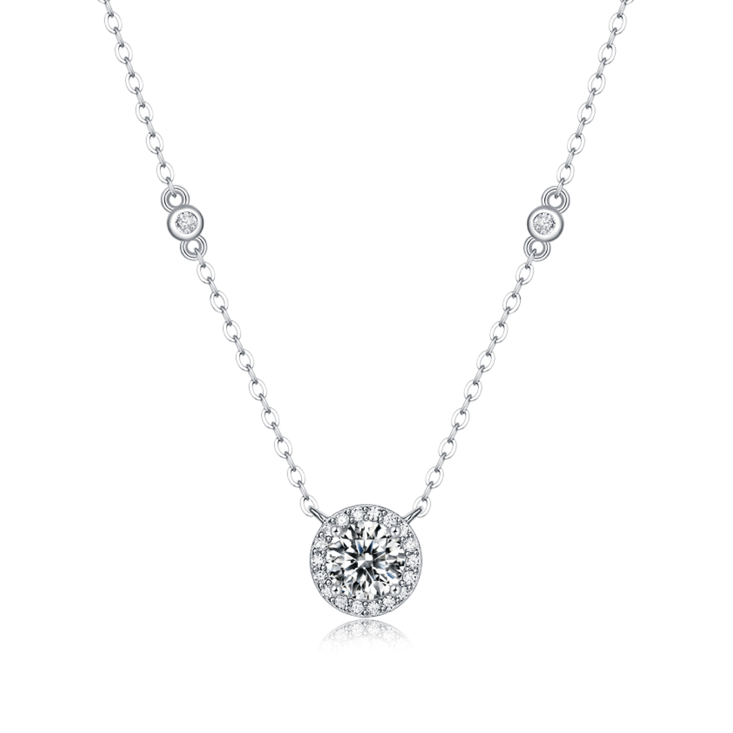 Station Moissanite Round Pendant Necklace in Seamless Halo Setting (1 - 3ct. ) - La Pretti