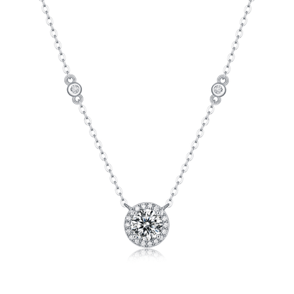 Station Moissanite Round Pendant Necklace in Seamless Halo Setting (1 - 3ct. ) - La Pretti