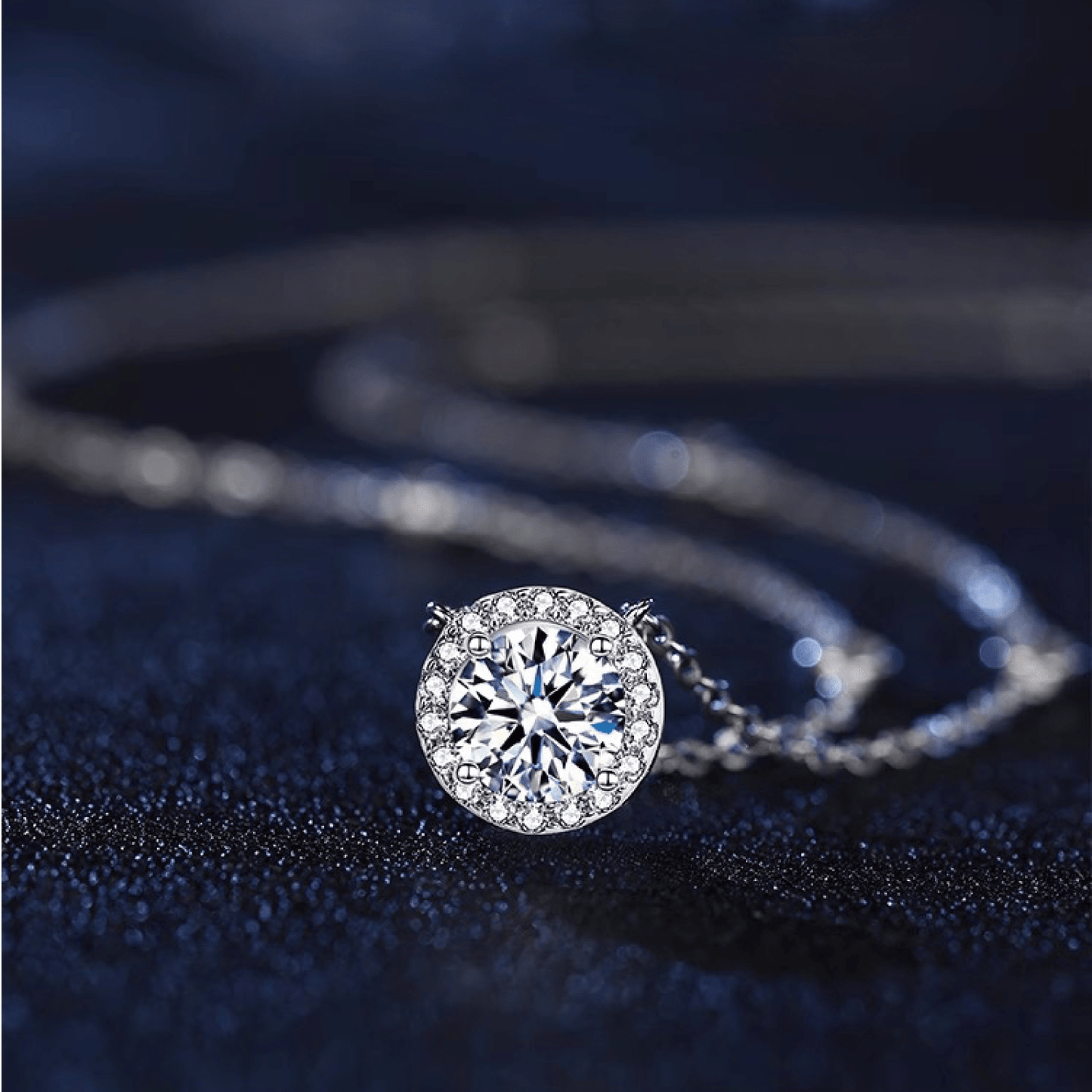 Station Moissanite Round Pendant Necklace in Seamless Halo Setting (1 - 3ct. ) - La Pretti