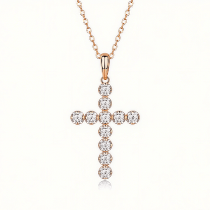 Cross Moissanite Round Pave Pendant Necklace with Standard Bail - La Pretti