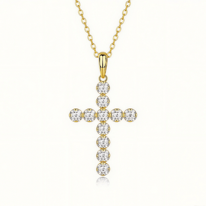 Cross Moissanite Round Pave Pendant Necklace with Standard Bail - La Pretti