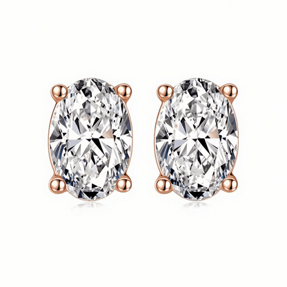Elongated Oval Moissanite Stud Earrings in 18K White Gold Plated Sterling Silver (2ct. ) - La Pretti