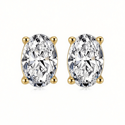 Elongated Oval Moissanite Stud Earrings in 18K White Gold Plated Sterling Silver (2ct. ) - La Pretti