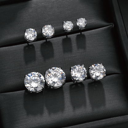 Round Moissanite Stud Earrings 18K White Gold Plated Sterling Silver (1 - 2ct. ) - La Pretti