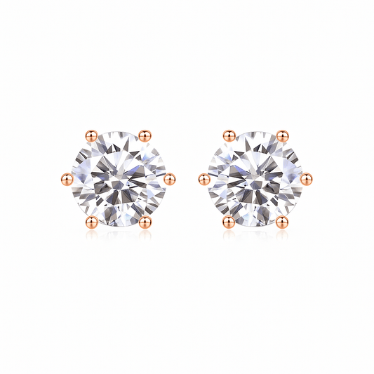 Round Moissanite Stud Earrings with 6 Prongs in 18K White Gold Plated Sterling Silver (1 - 6ct. ) - La Pretti