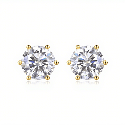 Round Moissanite Stud Earrings with 6 Prongs in 18K White Gold Plated Sterling Silver (1 - 6ct. ) - La Pretti