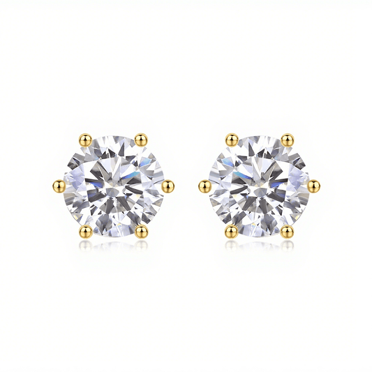 Round Moissanite Stud Earrings with 6 Prongs in 18K White Gold Plated Sterling Silver (1 - 6ct. ) - La Pretti