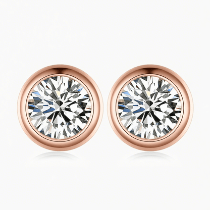 Round Moissanite Full Bezel - Set Stud Earrings in 18K White Gold Plated Sterling Silver (1 - 2ct. ) - La Pretti