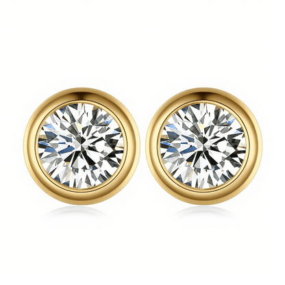Round Moissanite Full Bezel - Set Stud Earrings in 18K White Gold Plated Sterling Silver (1 - 2ct. ) - La Pretti