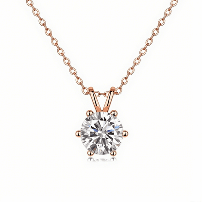 Round Moissanite Solitaire Pendant Necklace in 6 Prongs with Enhancer Bail (2ct. ) - La Pretti