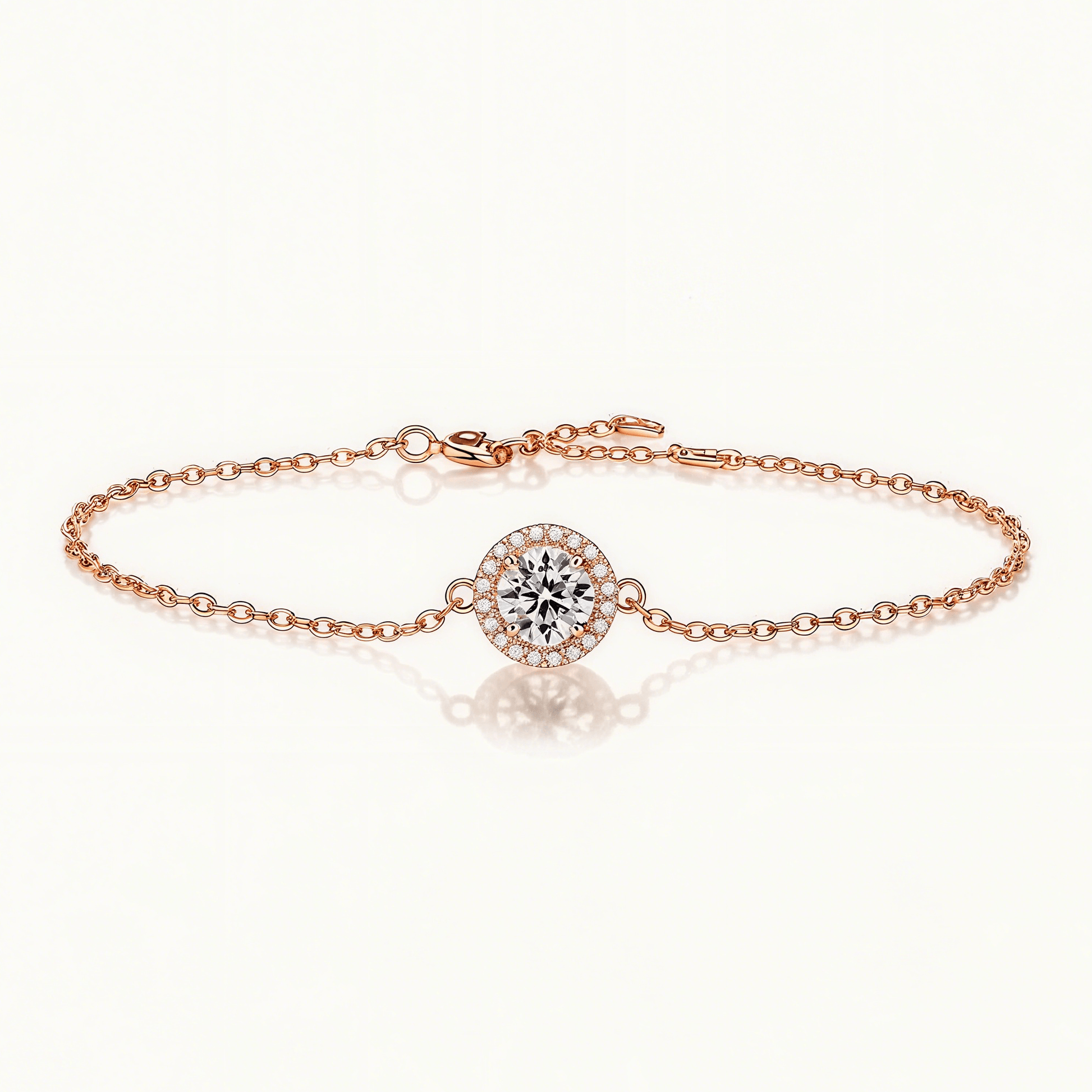 Round Moissanite Bracelet of Focal Bead in Floating Halo with Lobster Claw Clasp - La Pretti