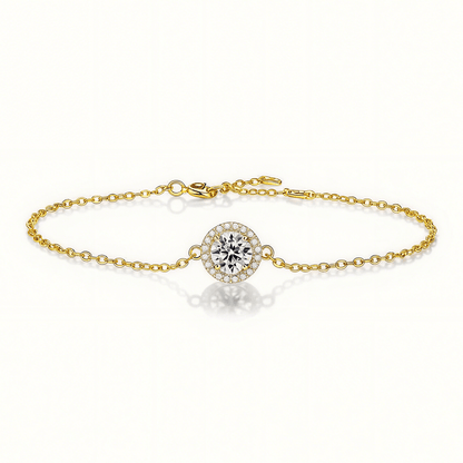 Round Moissanite Bracelet of Focal Bead in Floating Halo with Lobster Claw Clasp - La Pretti