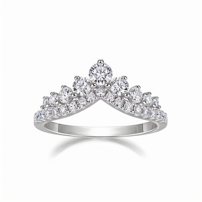 Tiara Moisssanite Wishbone Ring of Chevron Wedding Bands with Stackable Crown in Double Pave Setting - La Pretti